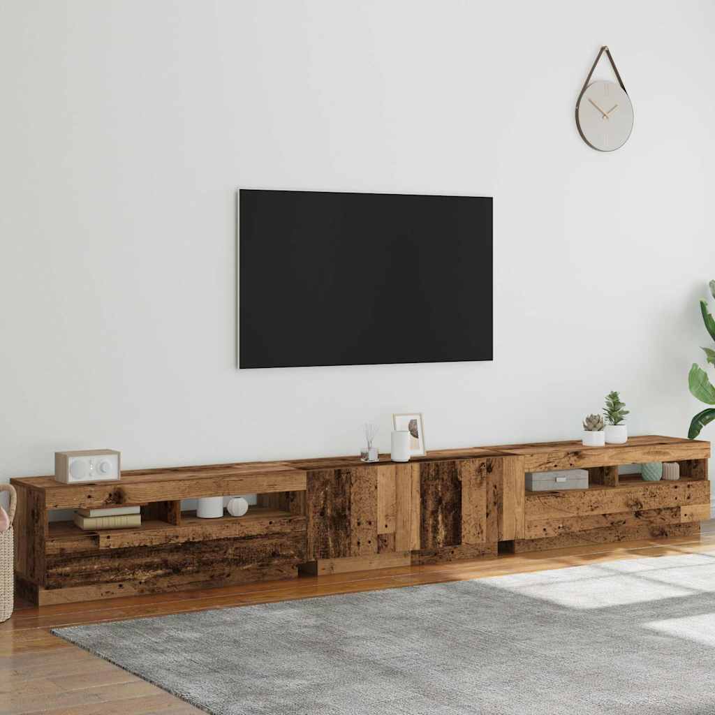 TV Cabinet with LED Lights Old Wood 300x35x40cm Engineered Wood