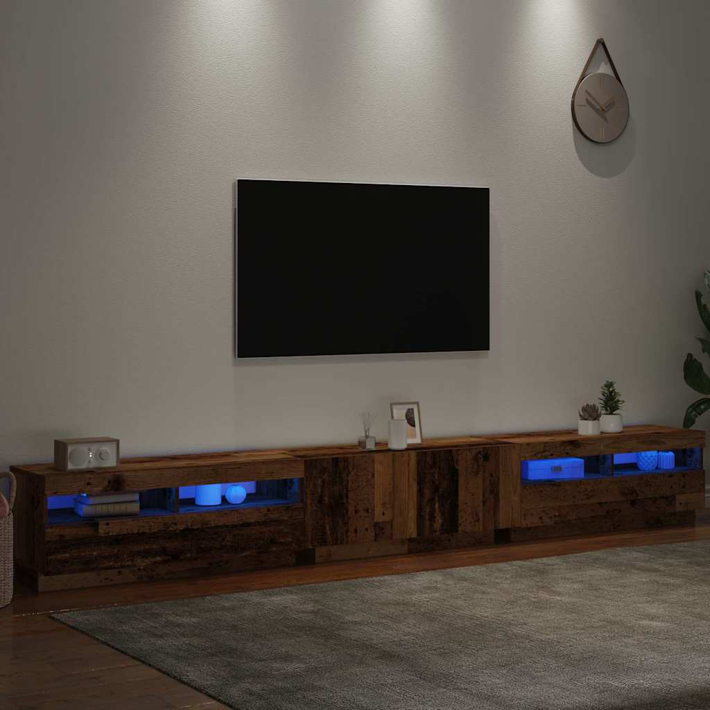 vidaXL TV Cabinet with LED Lights Old Wood 300x35x40 cm Engineered Wood