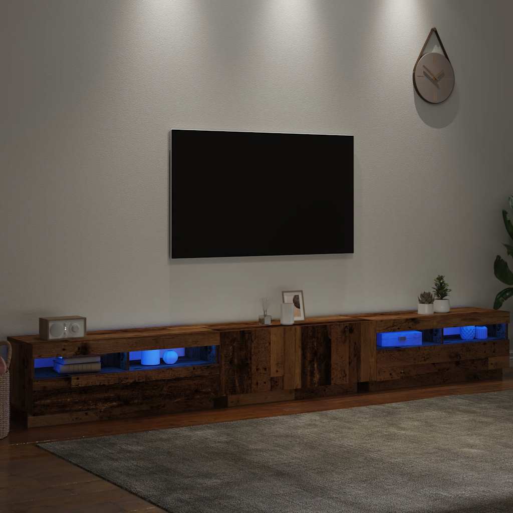 TV Cabinet with LED Lights Old Wood 300x35x40cm Engineered Wood