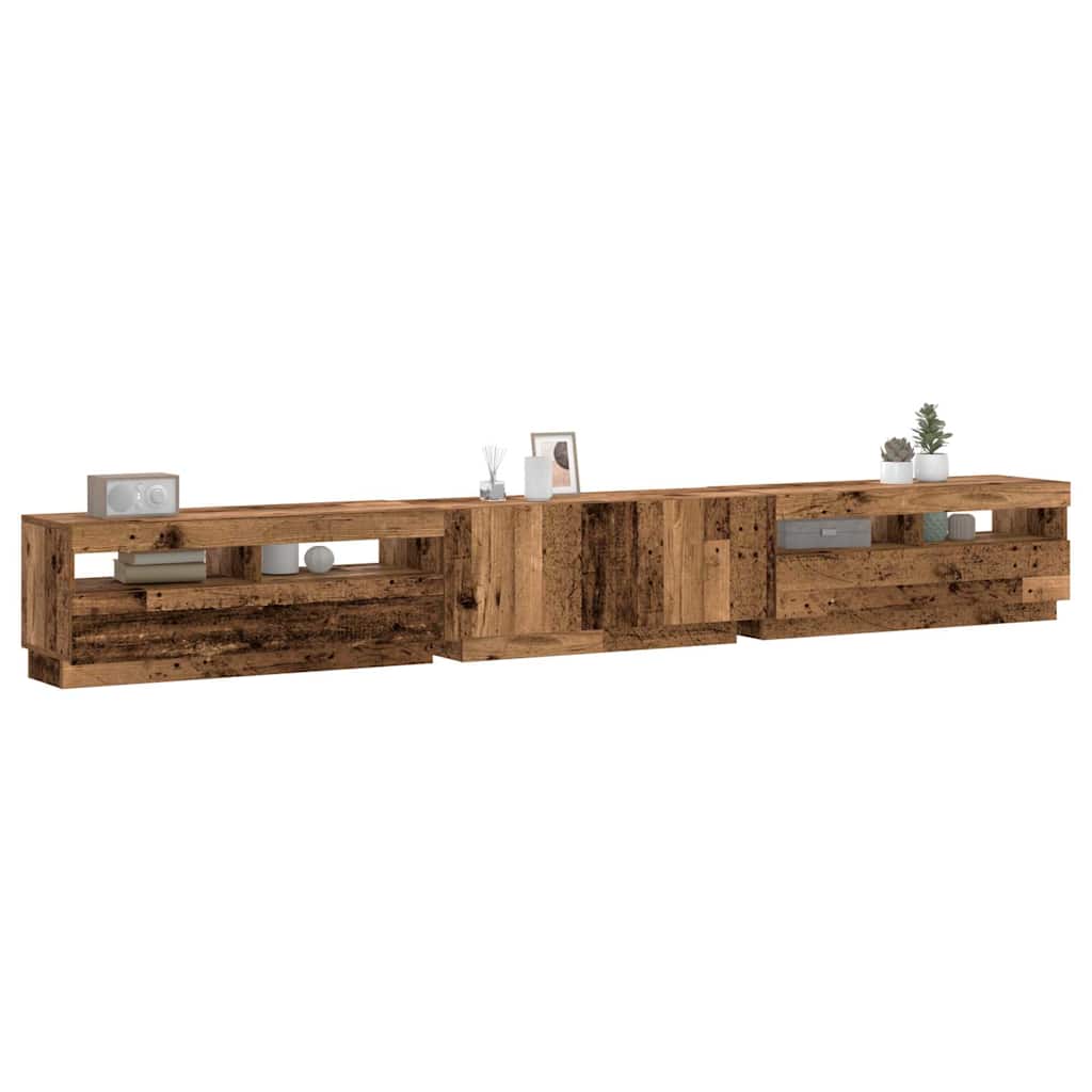 TV Cabinet with LED Lights Old Wood 300x35x40cm Engineered Wood