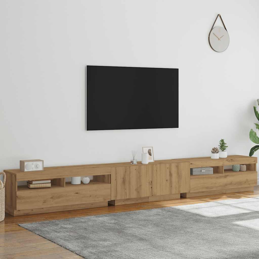 vidaXL TV Cabinet with LED Lights Artisan Oak 300x35x40 cm Engineered Wood