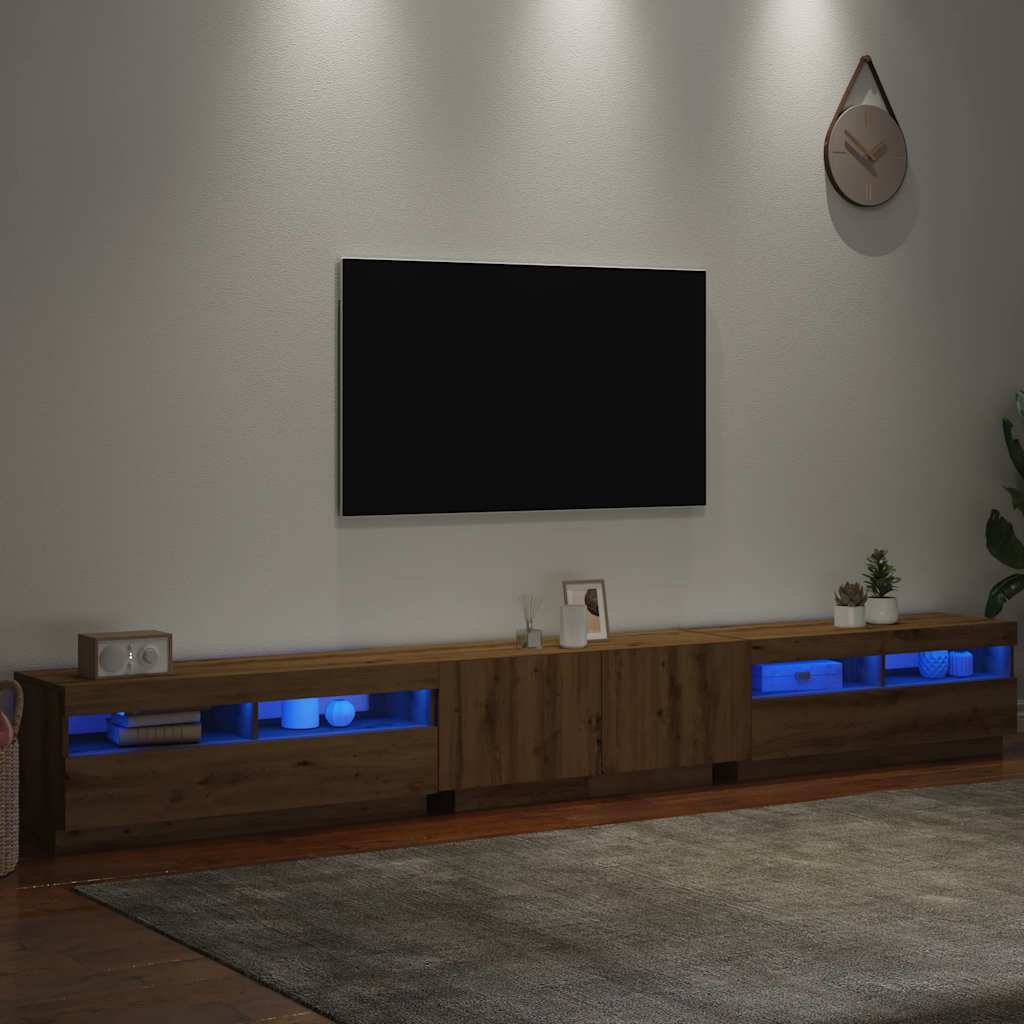 vidaXL TV Cabinet with LED Lights Artisan Oak 300x35x40 cm Engineered Wood