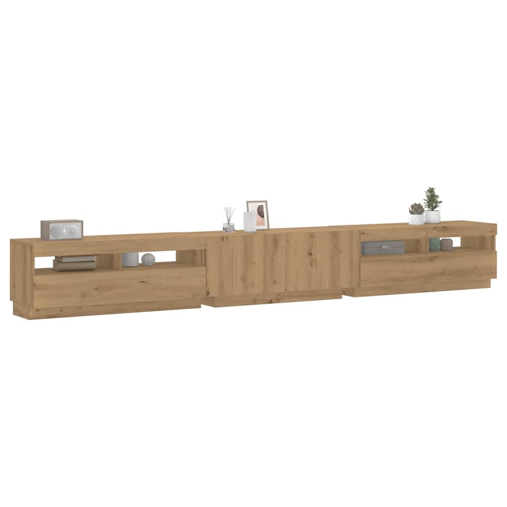 vidaXL TV Cabinet with LED Lights Artisan Oak 300x35x40 cm Engineered Wood