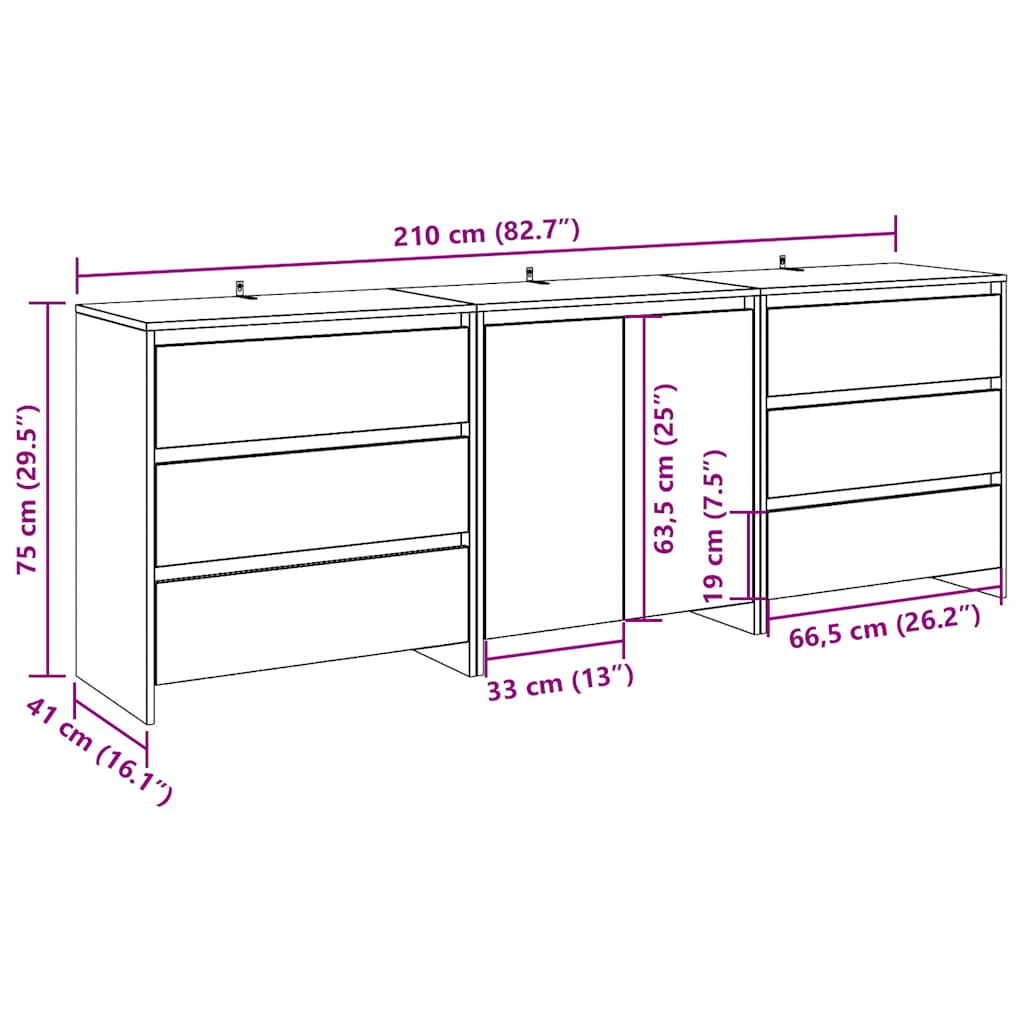 3 Piece Sideboard Old Wood Engineered Wood