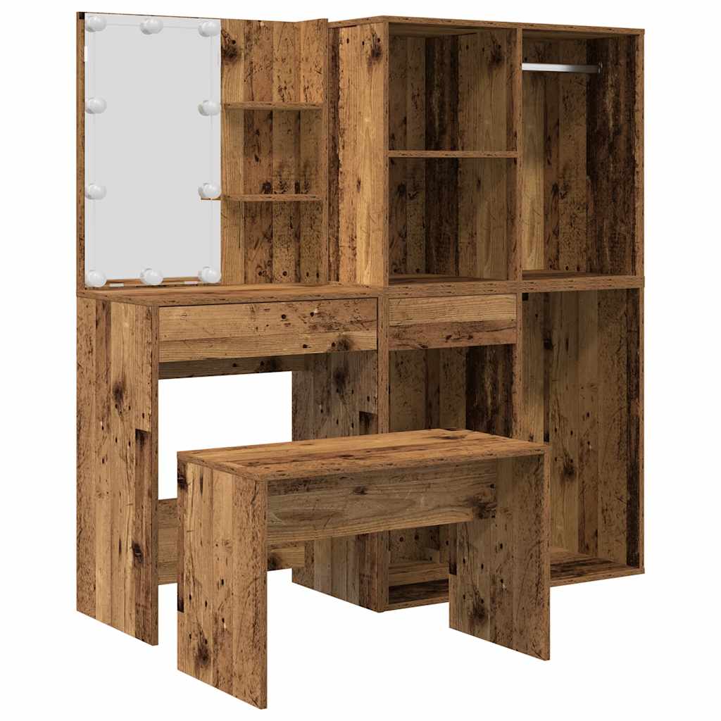 Dressing Table Set with LED Old Wood Engineered Wood