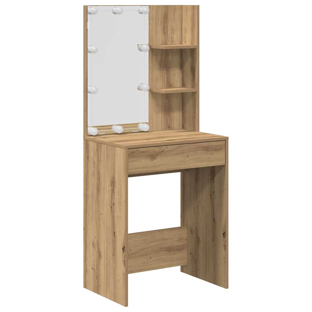 Dressing Table Set with LED Artisan Oak Engineered Wood