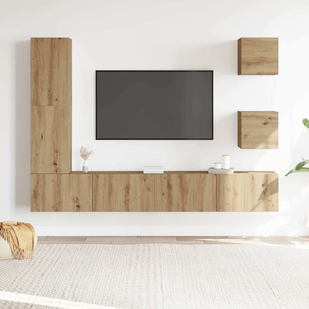 5 Piece TV Cabinet Set Wall-mounted Artisan Oak Engineered Wood