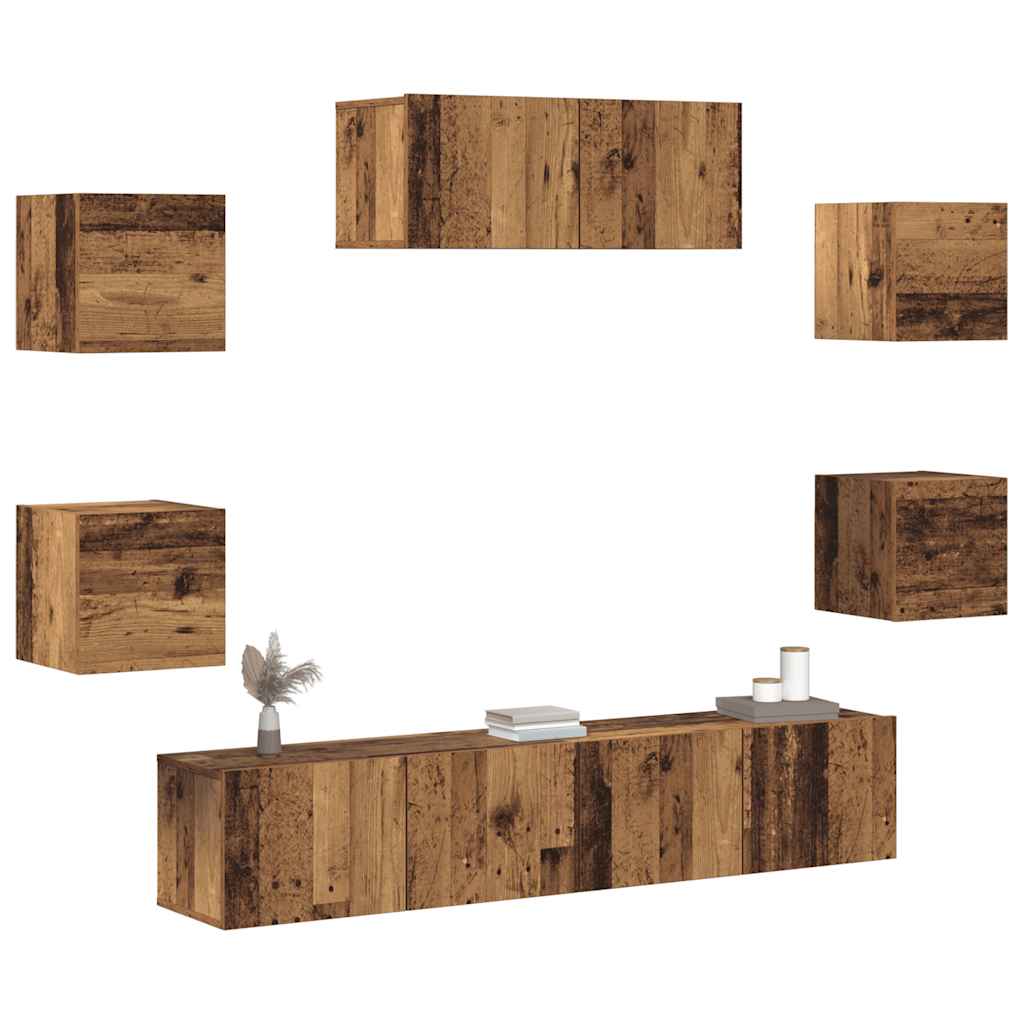 5 Piece TV Cabinet Set Wall-mounted Old Wood