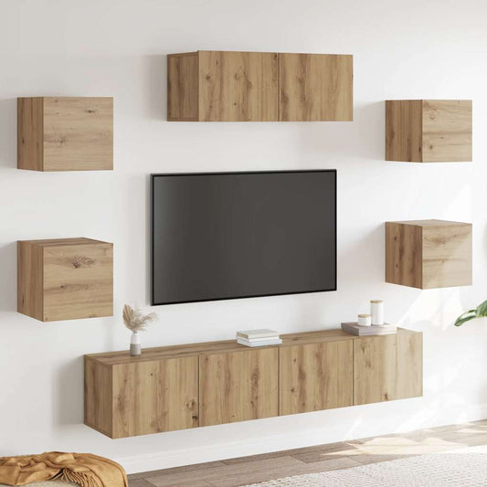 7 Piece TV Cabinet Set Wall-mounted Artisan Oak