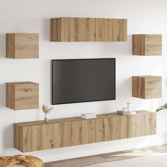 7 Piece TV Cabinet Set Wall-mounted Artisan Oak Engineered Wood