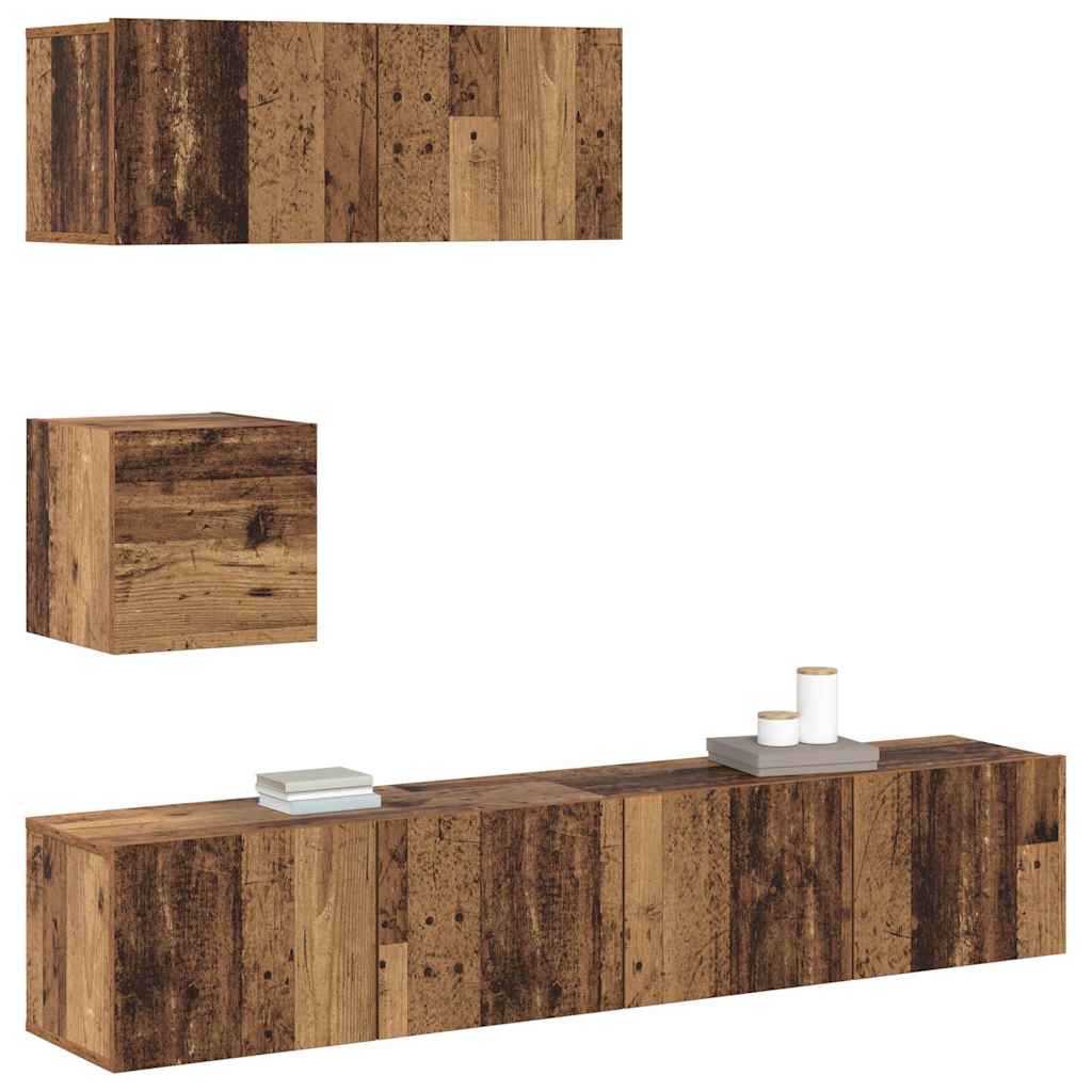 4 Piece TV Cabinet Set Wall-mounted Old Wood Engineered Wood