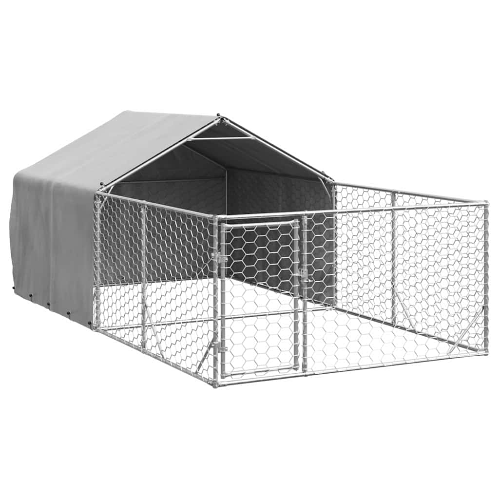 vidaXL Outdoor Dog Kennel with Run 4x2x1.5 m Galvanised Steel