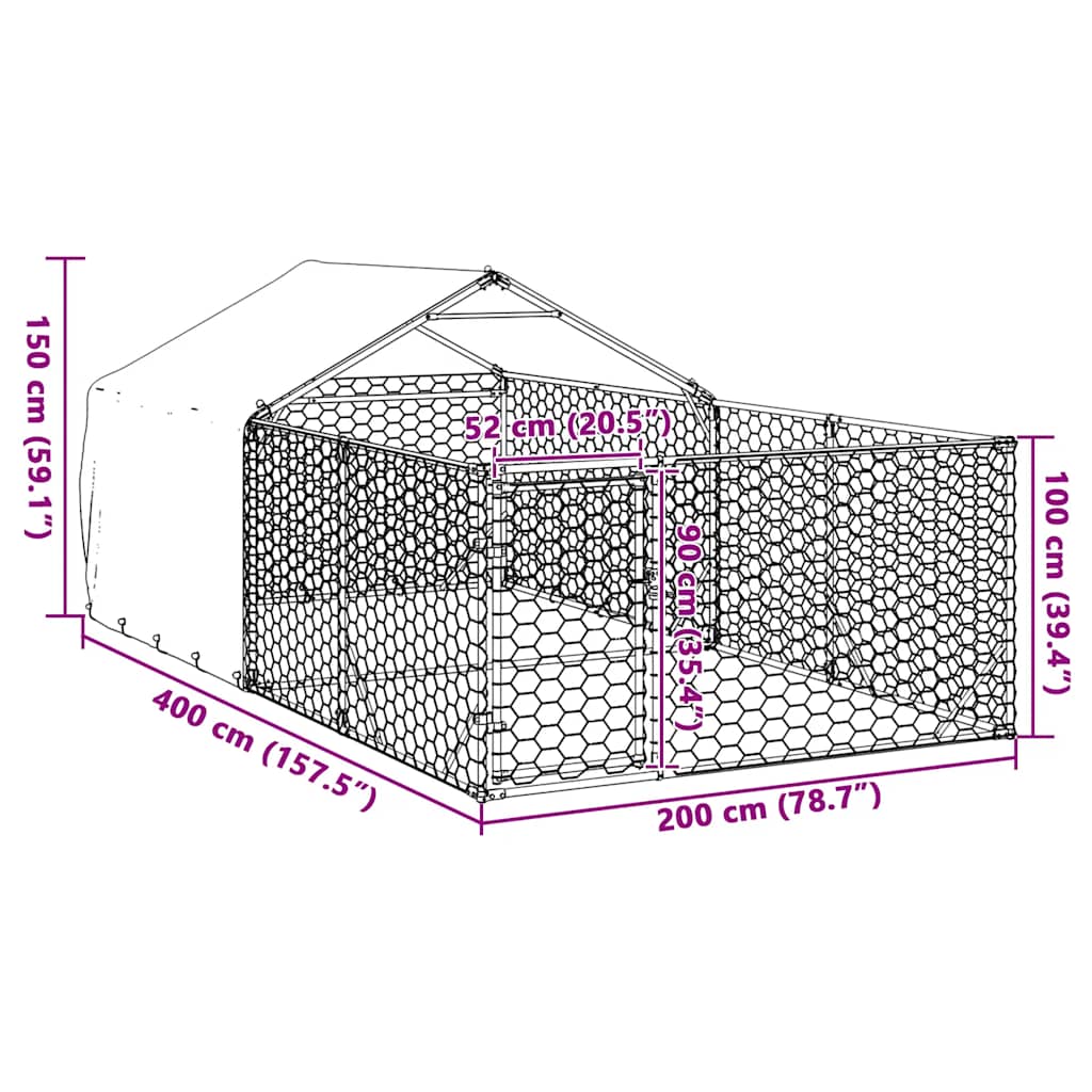 vidaXL Outdoor Dog Kennel with Run 4x2x1.5 m Galvanised Steel