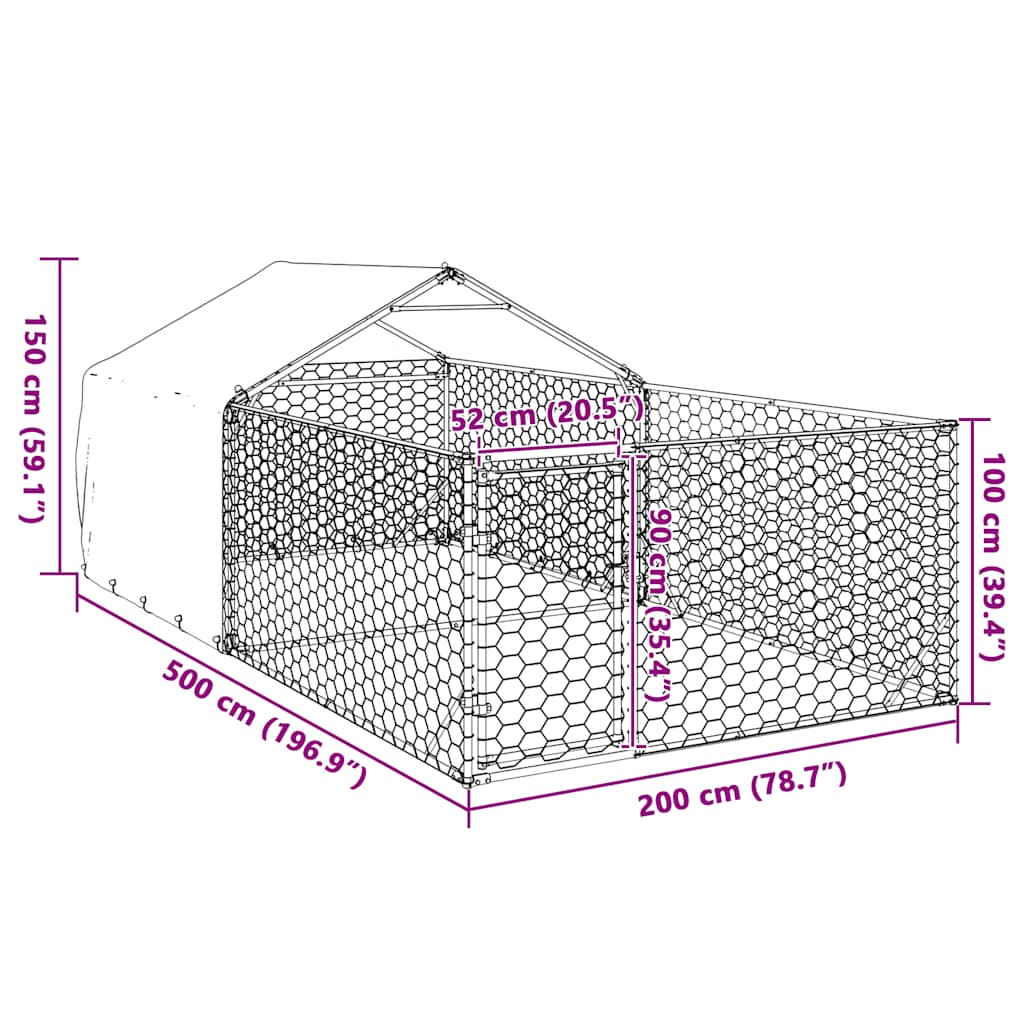 vidaXL Outdoor Dog Kennel with Run 5x2x1.5 m Galvanised Steel