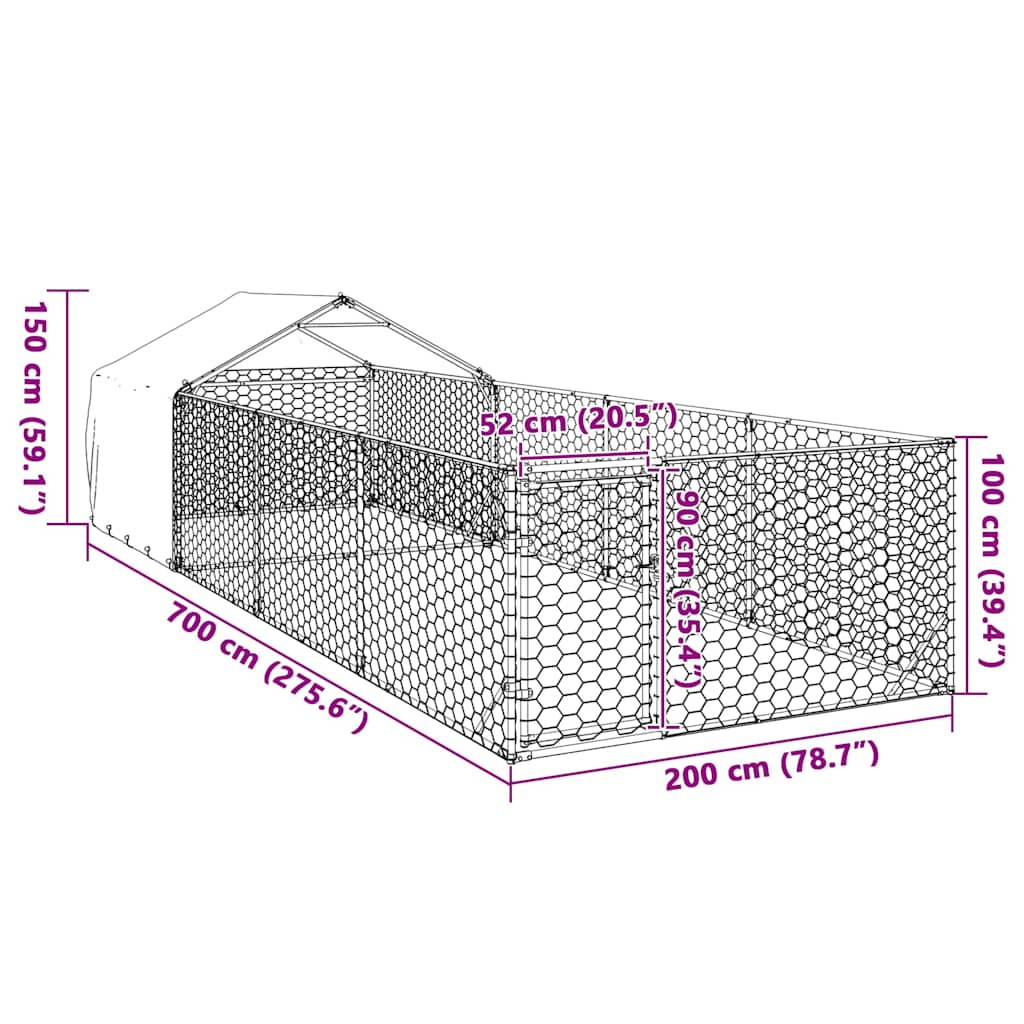 vidaXL Outdoor Dog Kennel with Run 7x2x1.5 m Galvanised Steel