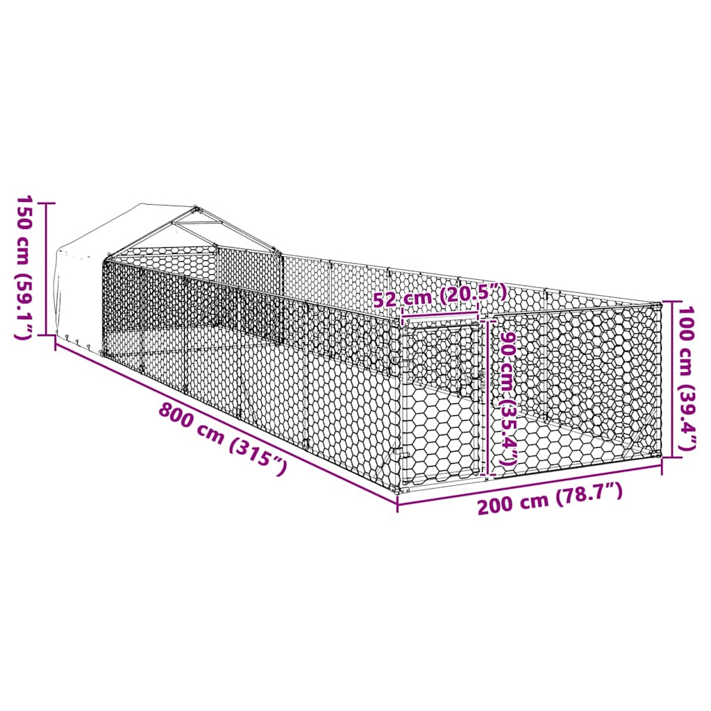 vidaXL Outdoor Dog Kennel with Run 8x2x1.5 m Galvanised Steel