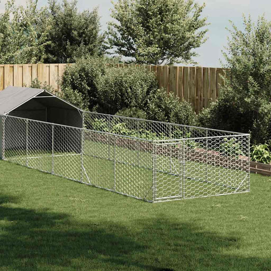 vidaXL Outdoor Dog Kennel with Run 8x2x1.5 m Galvanised Steel