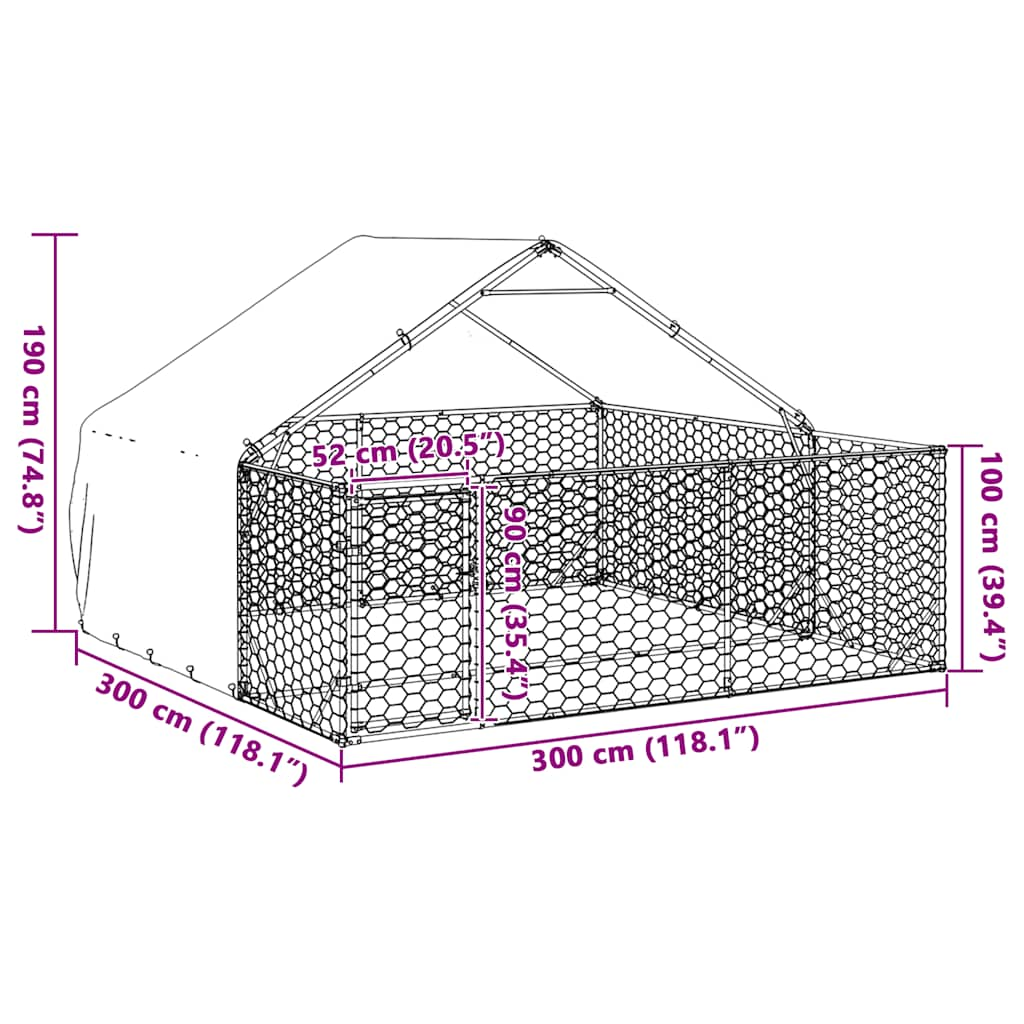 vidaXL Outdoor Dog Kennel with Run 3x3x1.9 m Galvanised Steel