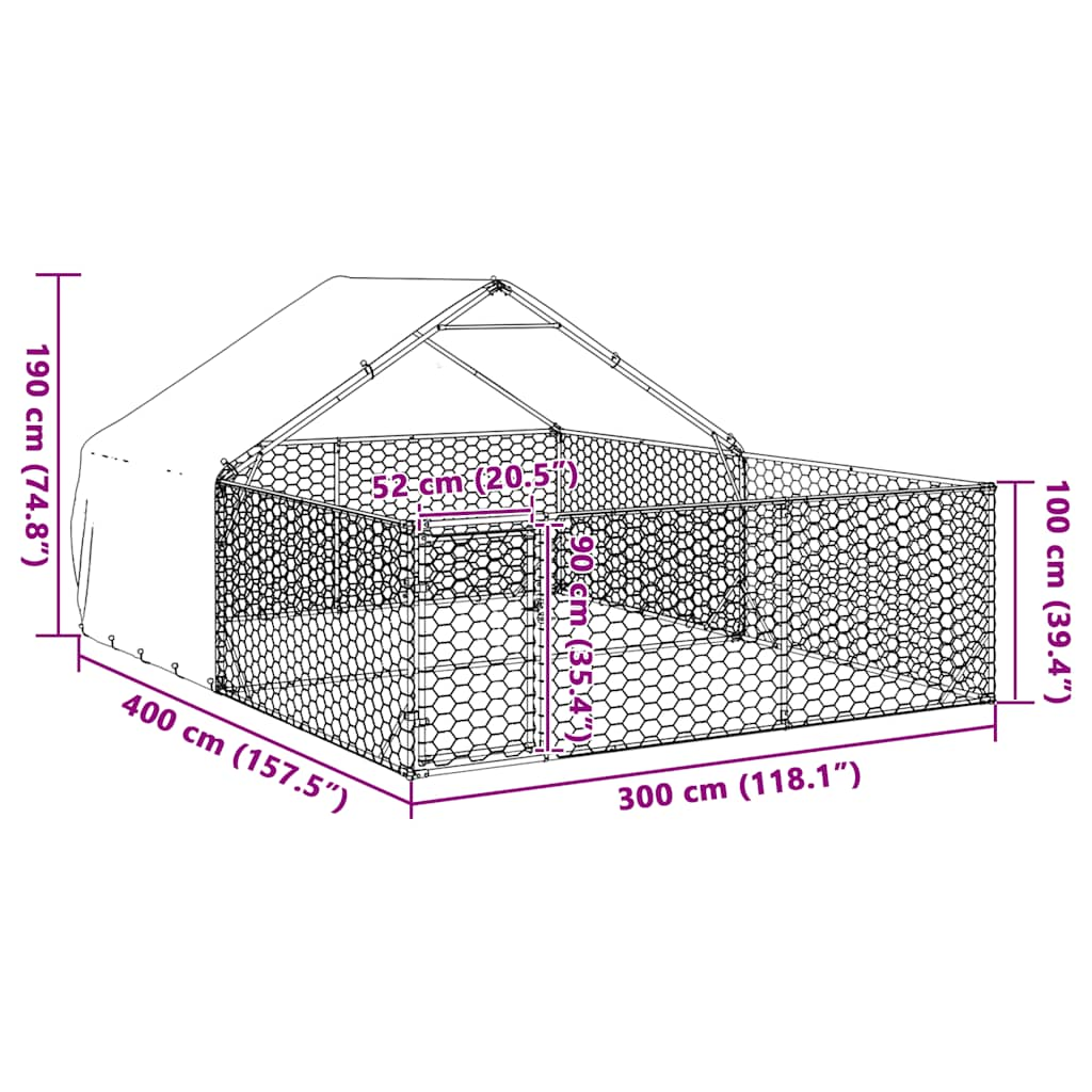 vidaXL Outdoor Dog Kennel with Run 4x3x1.9 m Galvanised Steel