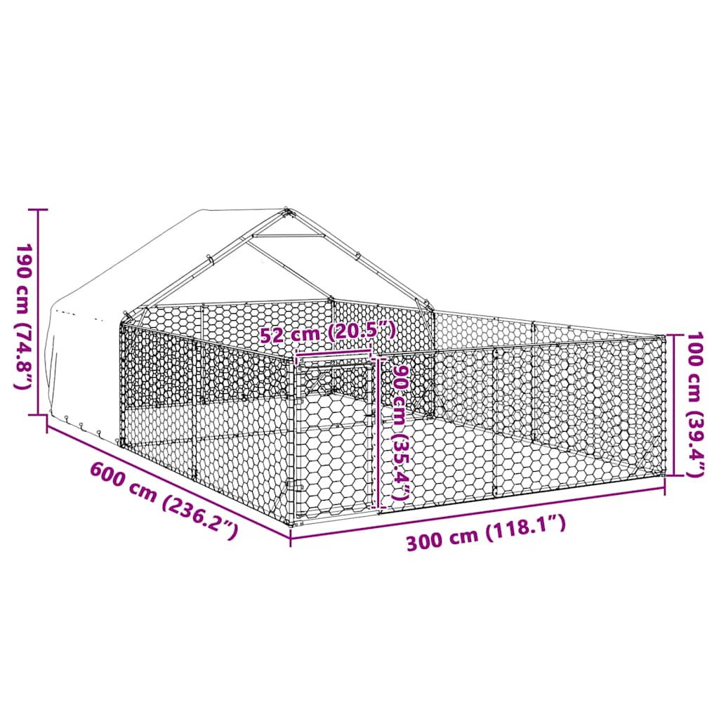 vidaXL Outdoor Dog Kennel with Run 6x3x1.9 m Galvanised Steel