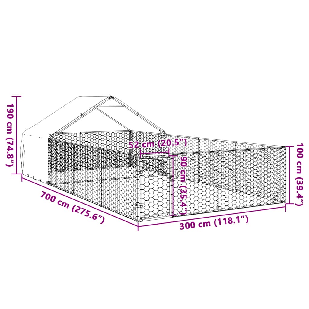 vidaXL Outdoor Dog Kennel with Run 7x3x1.9 m Galvanised Steel