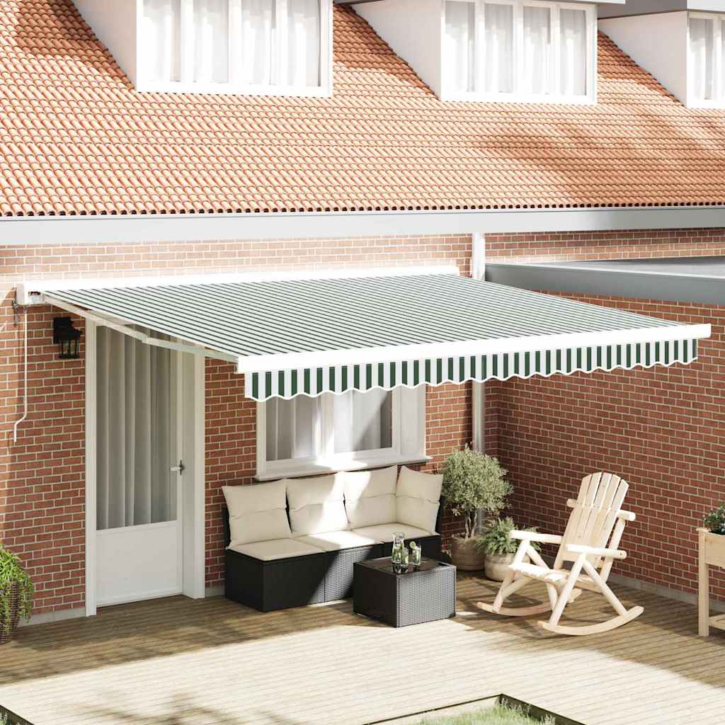 Awning Replacement Fabric Green and White 4 x 3.5 m Polyester