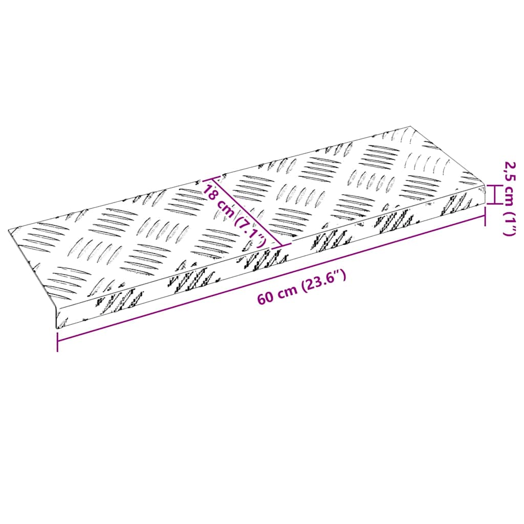Stair Tread 10 pcs Silver 60 x 18 x 2.5 cm Aluminium