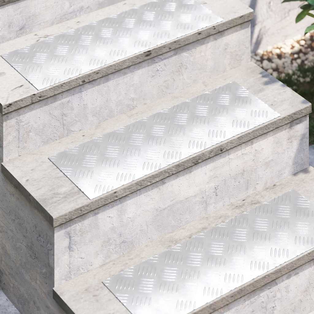 Stair Tread Rectangular 4 pcs Silver 60 x 20 cm Aluminium