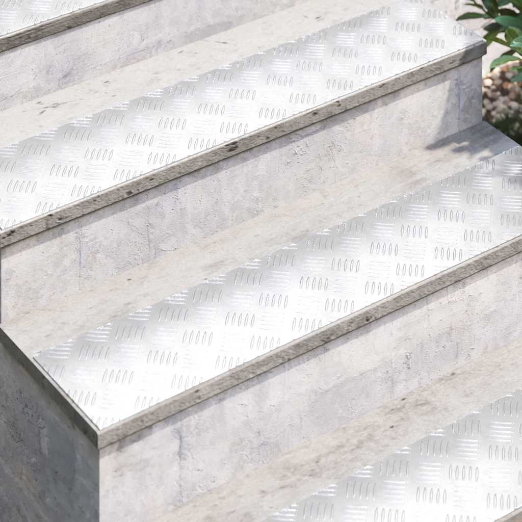 Stair Tread Rectangular 4 pcs Silver 100 x 20 cm Aluminium