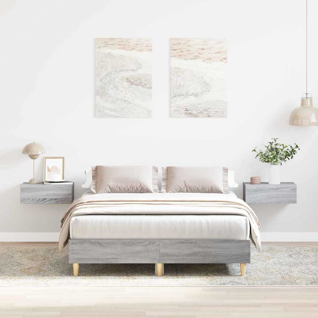Bed Frame Grey Sonoma 193 x 123 x 25 cm Engineered Wood