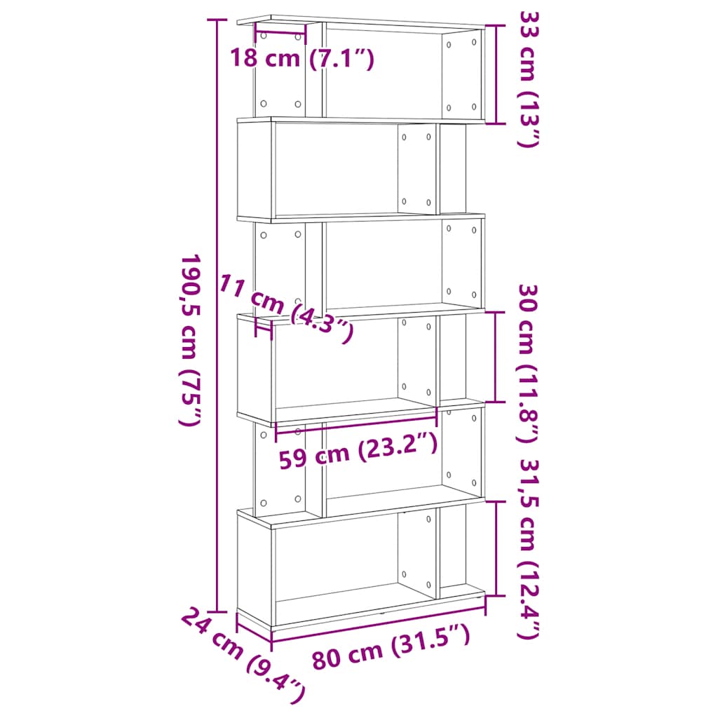 Bookcase Black Oak 80x24x190.5 cm Engineered Wood