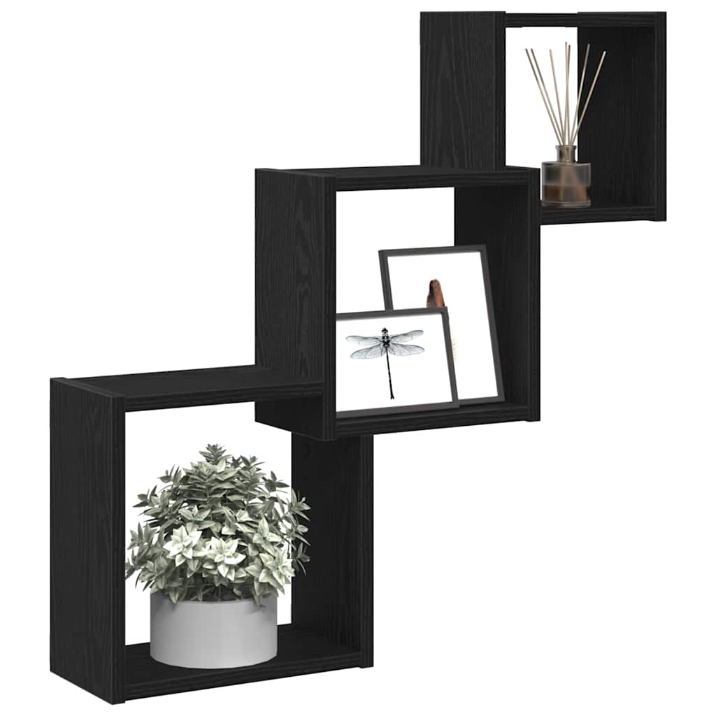 Wall Cube Shelves Black Oak 68x15x68 cm Engineered Wood
