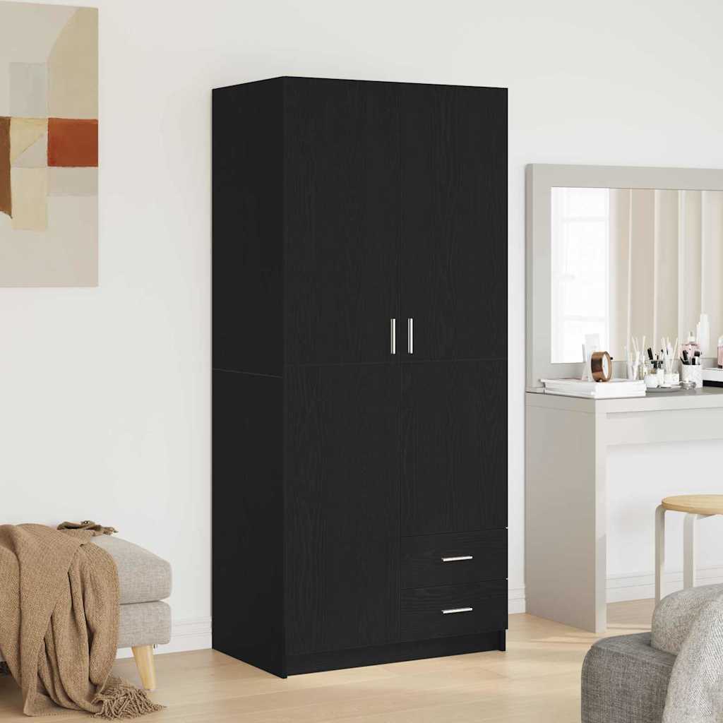 Wardrobe with Drawer Black Oak 80 x 52 x 180 cm Engineered Wood