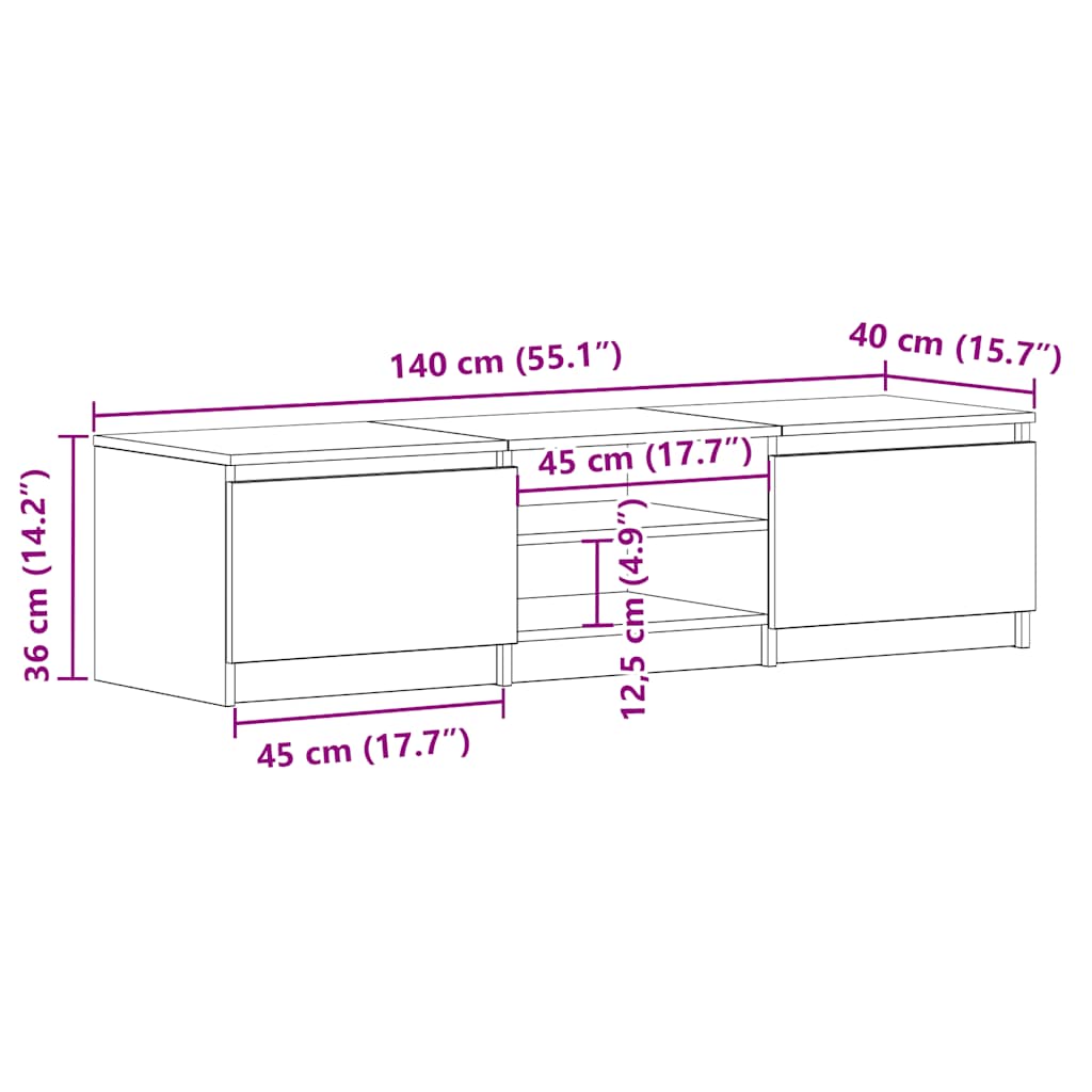 TV Cabinet Black Oak 140x40x36 cm Engineered Wood