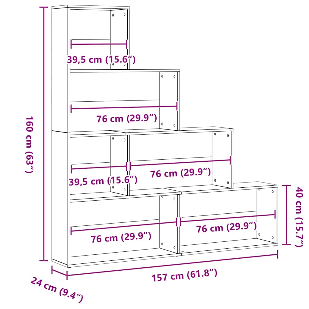 Book Cabinet 6-Tier 155 x 24 x 160 cm Engineered Wood Black Oak