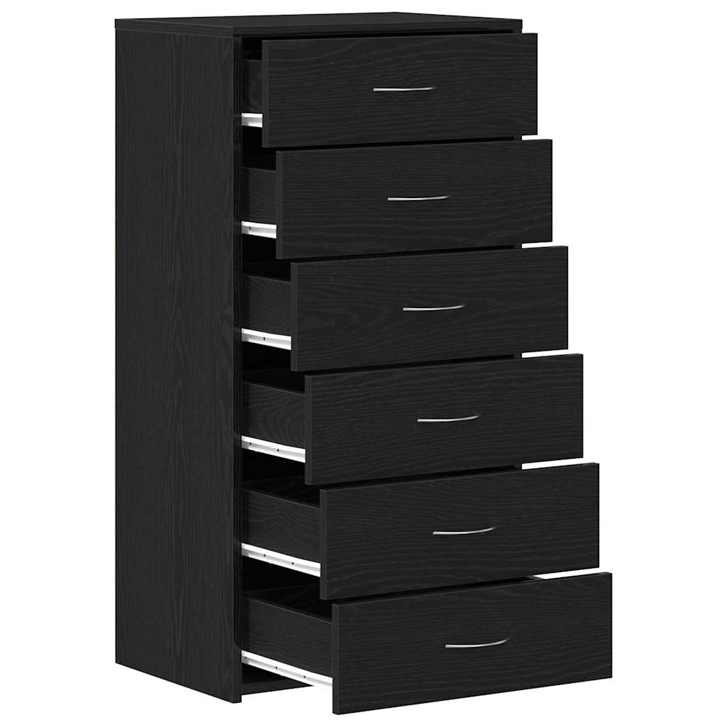 Sideboard with 6 Drawers Black Oak 50x34x96 cm Engineered Wood