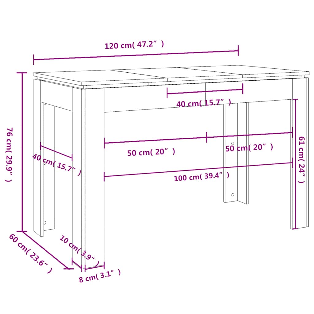 Dining Table Black Oak 120x60x76 cm Engineered Wood