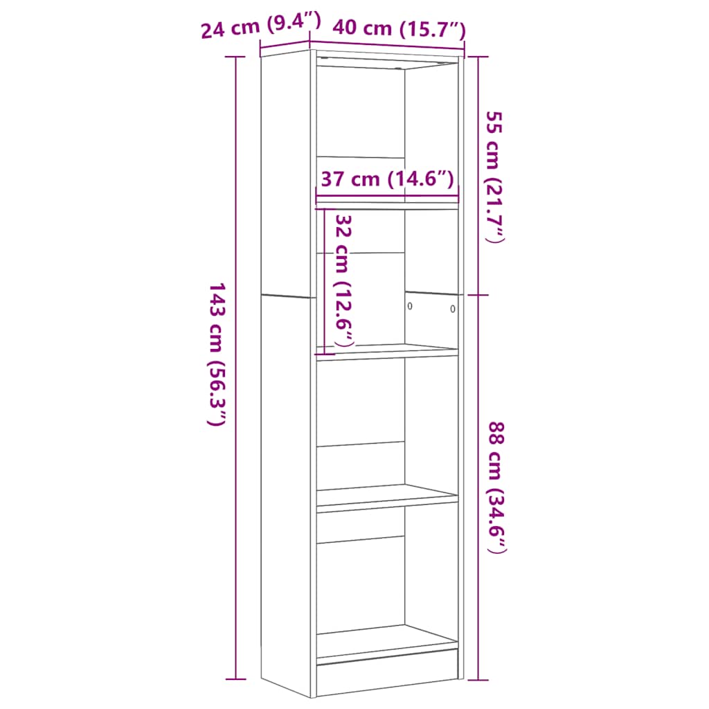 Bookcase Black Oak 40x24x143 cm Engineered Wood