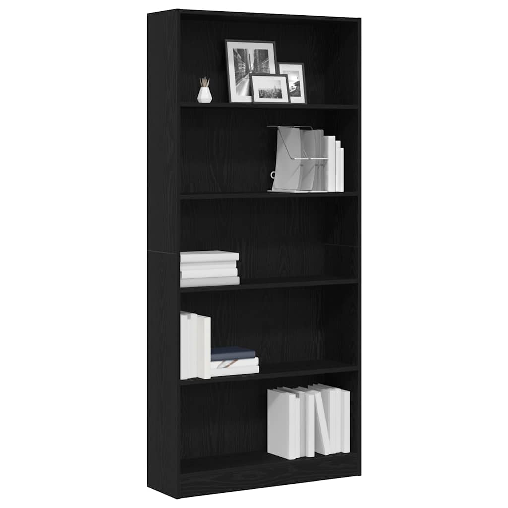 Bookcase Black Oak 80x24x176 cm Engineered Wood