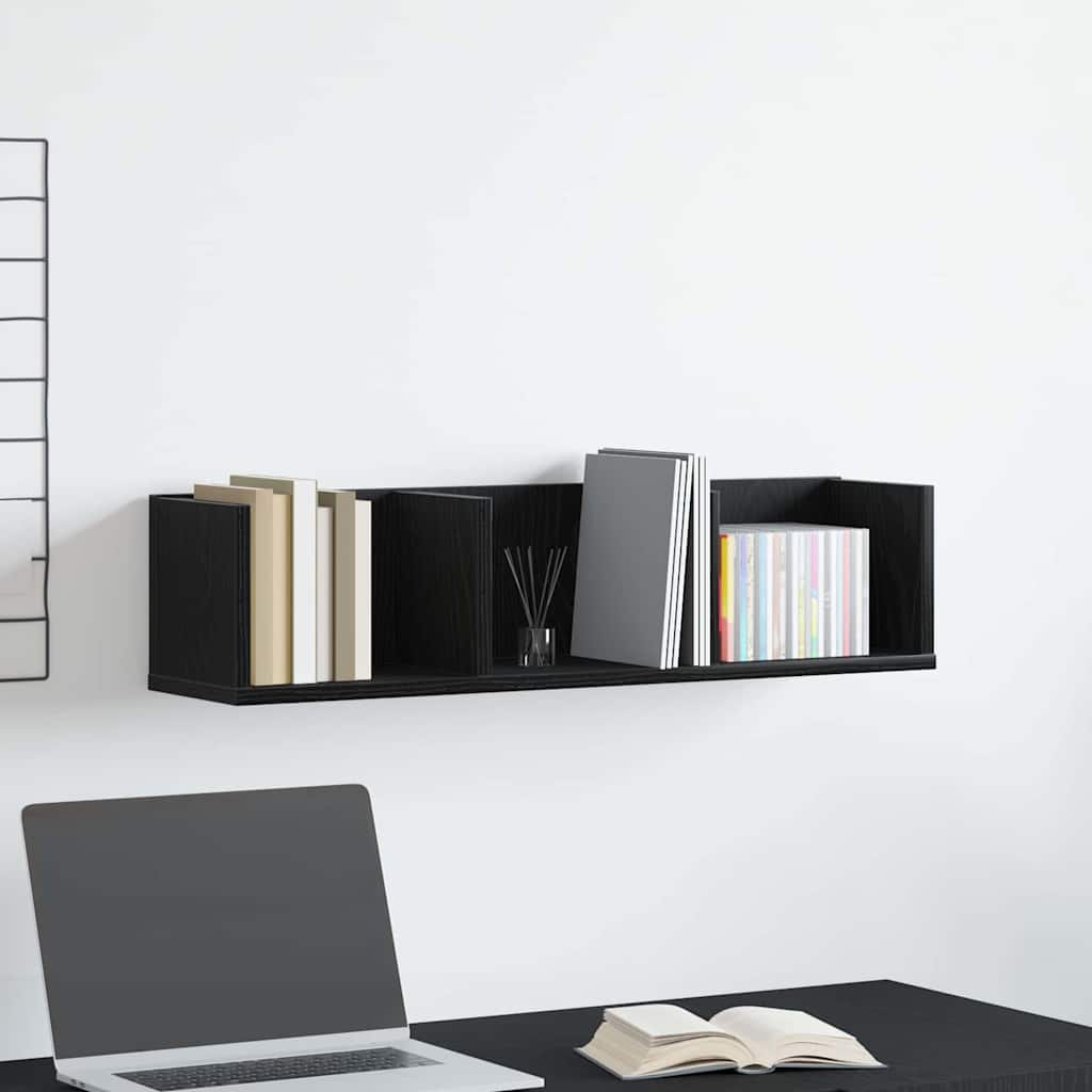 Wall Shelf with Shelf Black Oak 75 x 18 x 18 cm Engineered Wood