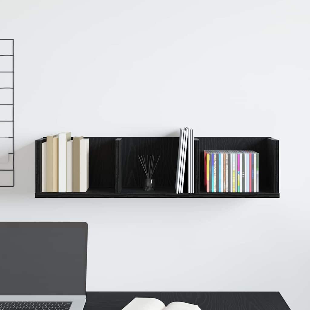 Wall Shelf with Shelf Black Oak 75 x 18 x 18 cm Engineered Wood