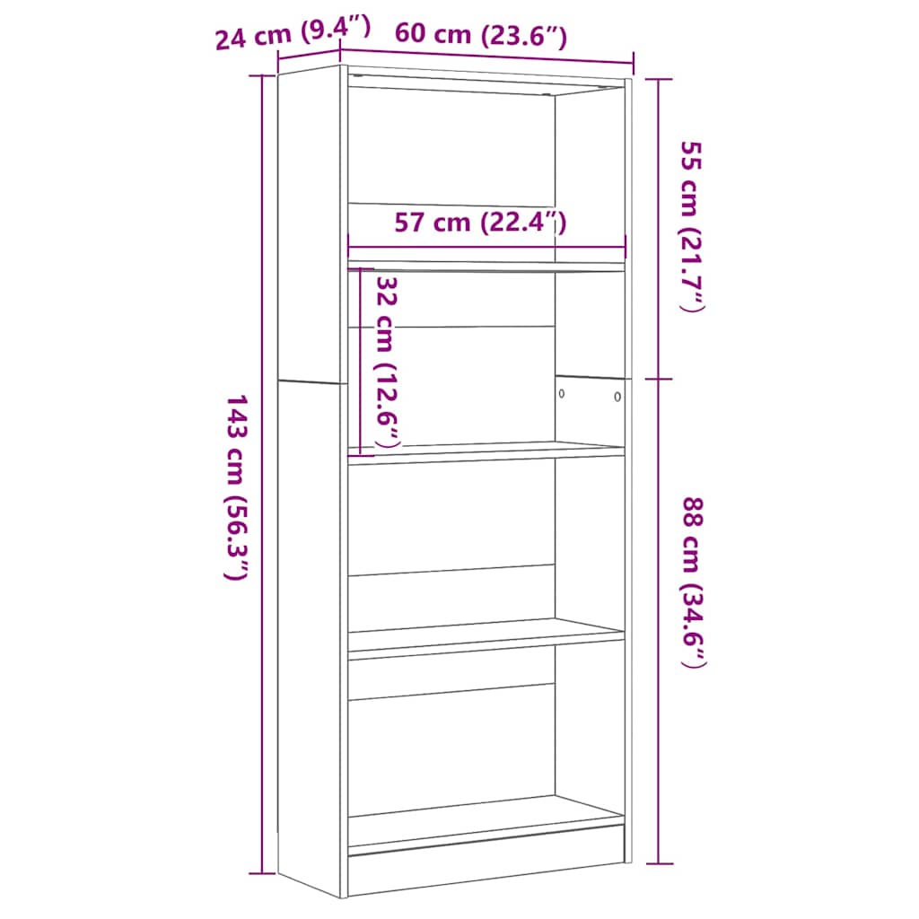 Bookshelf 60 x 24 x 143 cm Engineered Wood Black Oak