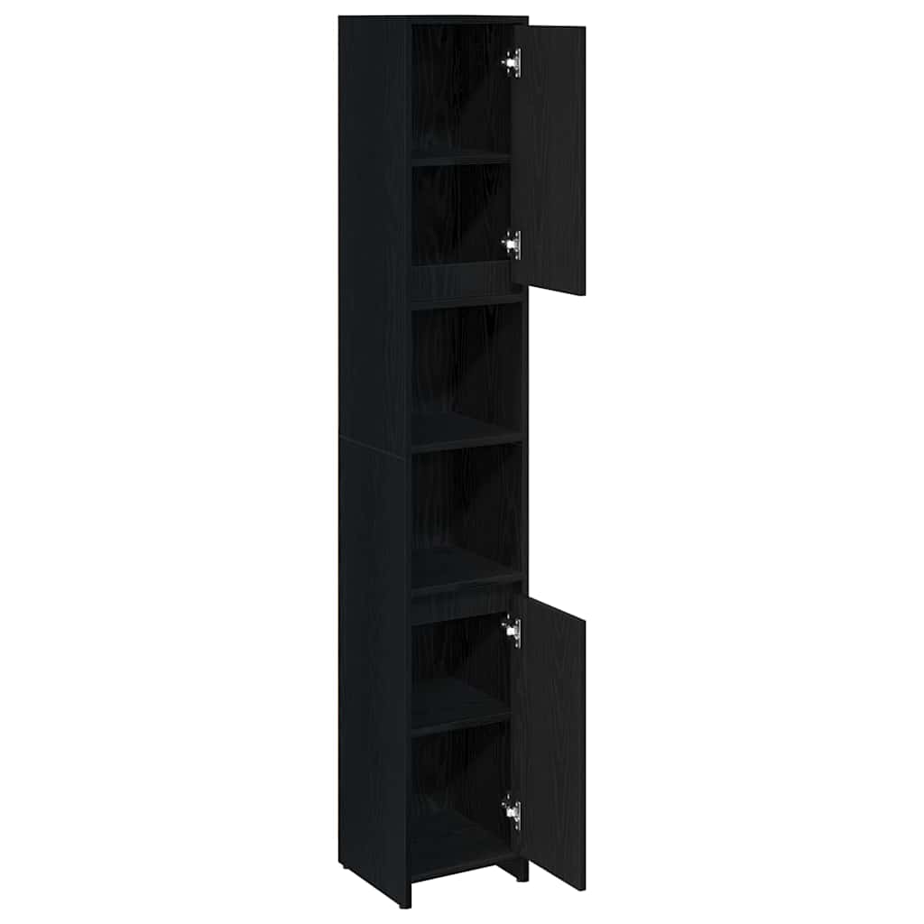 Bathroom Cabinet Black Oak 30 x 30 x 183.5 cm Engineered Wood