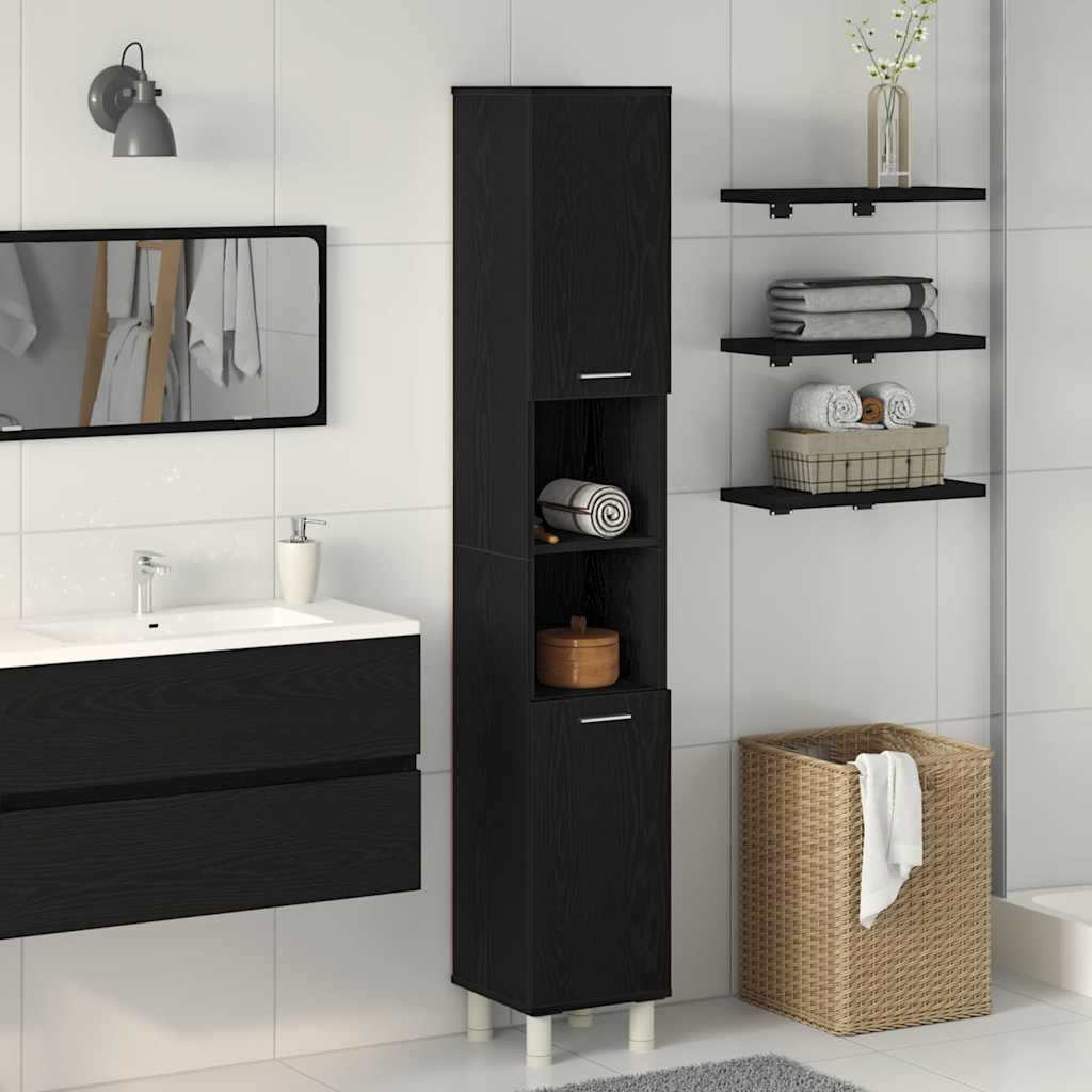 Bathroom Cabinet Black Oak 30 x 30 x 179 cm Engineered Wood