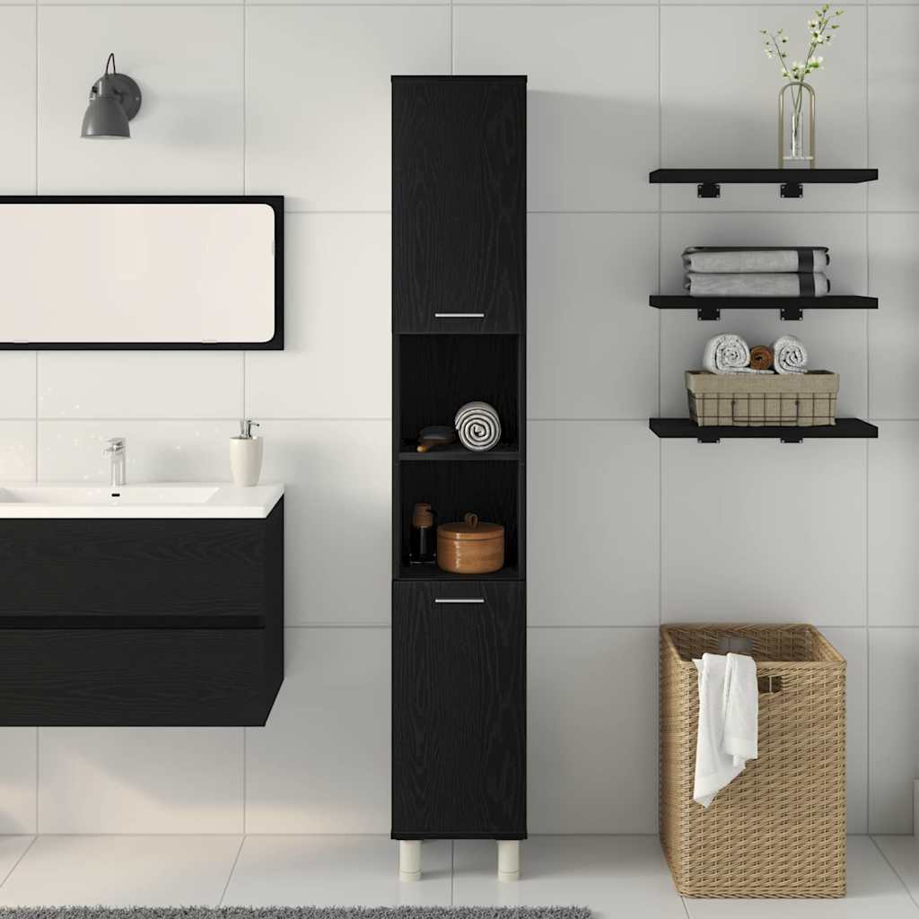 Bathroom Cabinet Black Oak 30 x 30 x 179 cm Engineered Wood