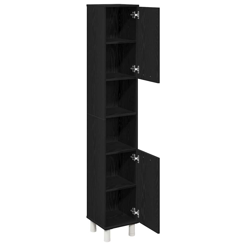 Bathroom Cabinet Black Oak 30 x 30 x 179 cm Engineered Wood