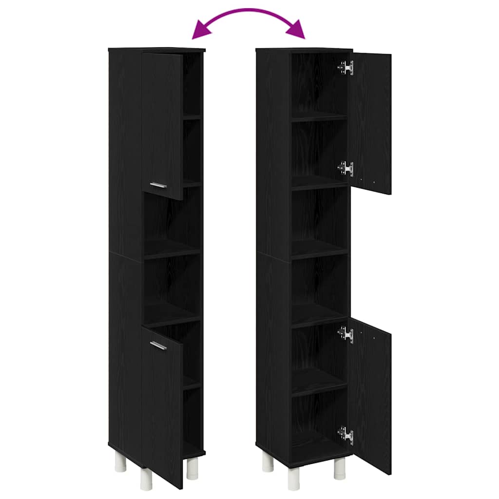 Bathroom Cabinet Black Oak 30 x 30 x 179 cm Engineered Wood