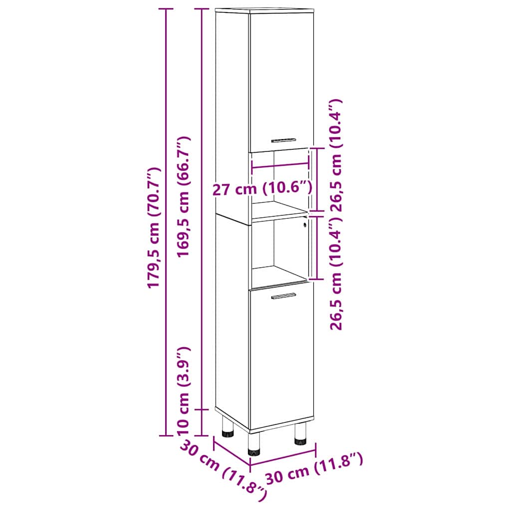 vidaXL Bathroom Cabinet Black Oak 30 x 30 x 179 cm Engineered wood