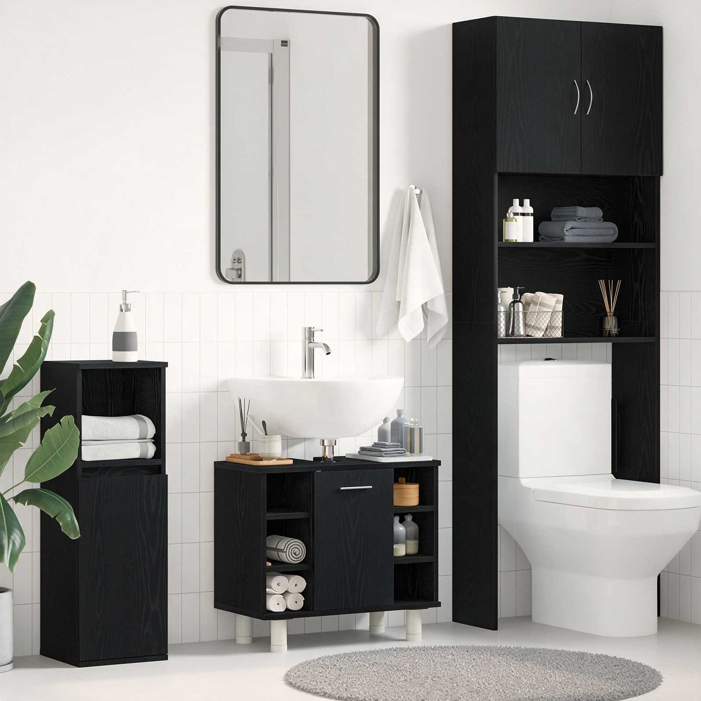 Bathroom Cabinet Black Oak 60 x 32 x 54 cm Engineered Wood