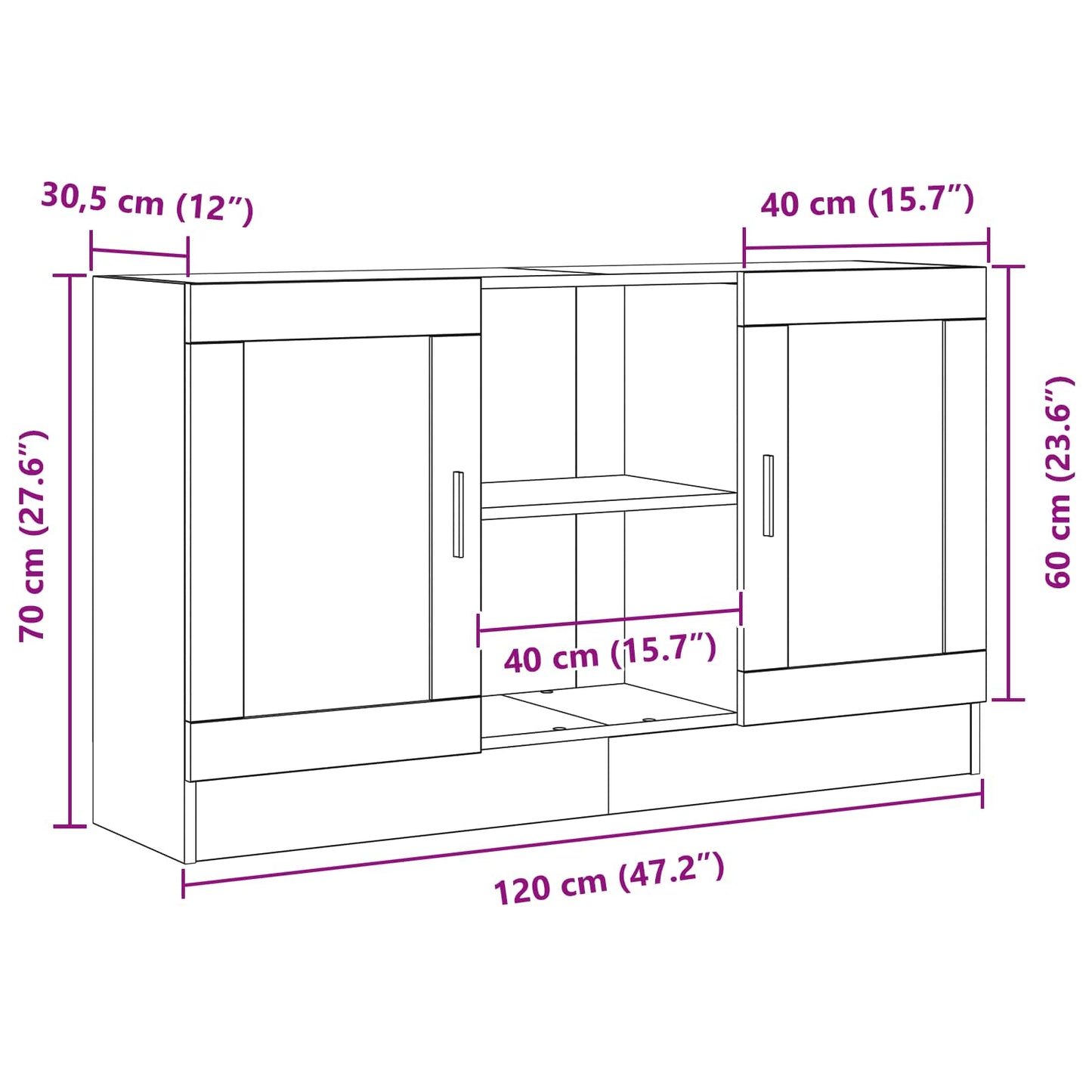 Sideboard Black Oak 120 x 30.5 x 70 cm Engineered Wood